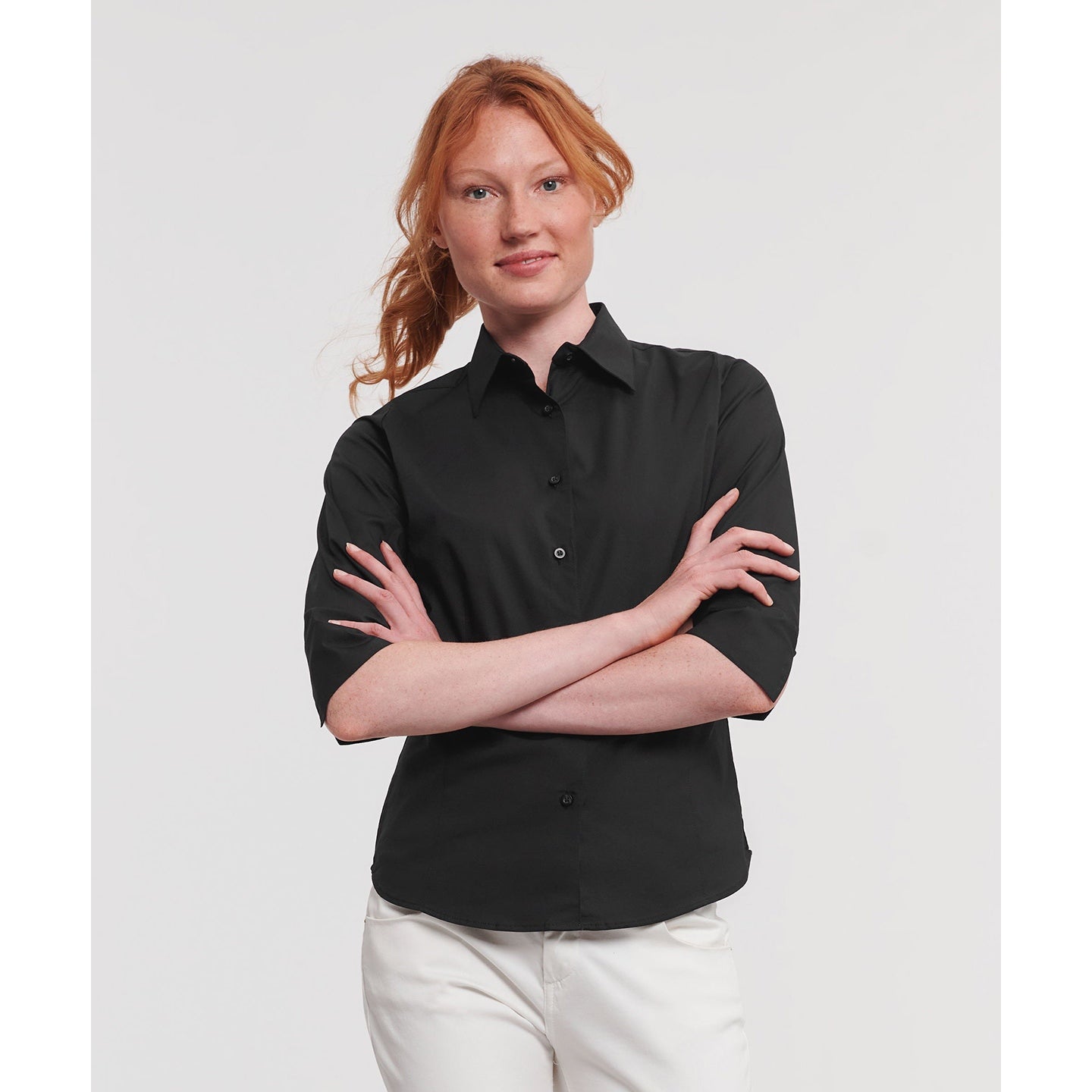 Russell Collection Women's Â¾ Sleeve Fitted Shirt, Cotton Blend, Modern Fit