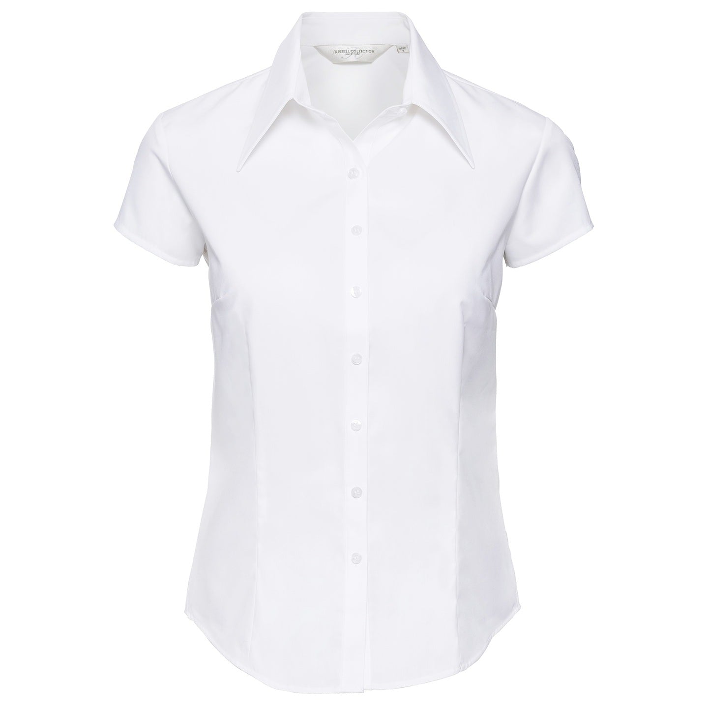 Russell Collection Women's Cap Sleeve Tencel Fitted Shirt with Satin Ribbon