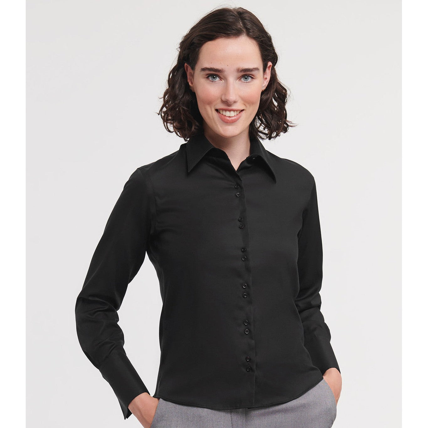 Russell Europe Women's Long Sleeve Non-Iron Shirt Contemporary Fit Cotton