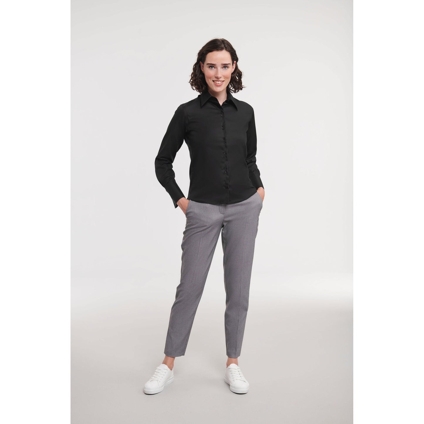 Russell Europe Women's Long Sleeve Non-Iron Shirt Contemporary Fit Cotton