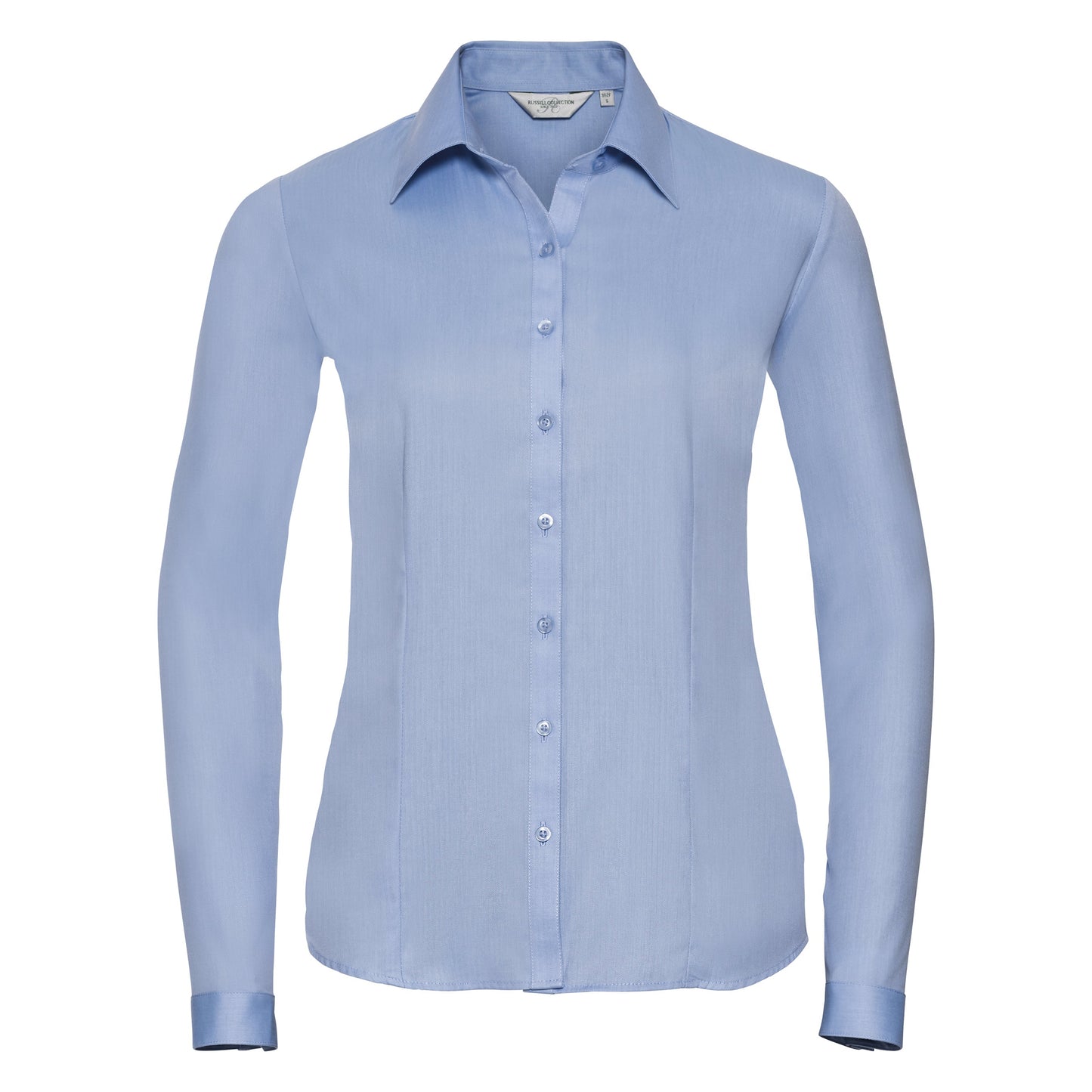 Russell Collection Women's Long Sleeve Herringbone Shirt Fitted Cotton Blend