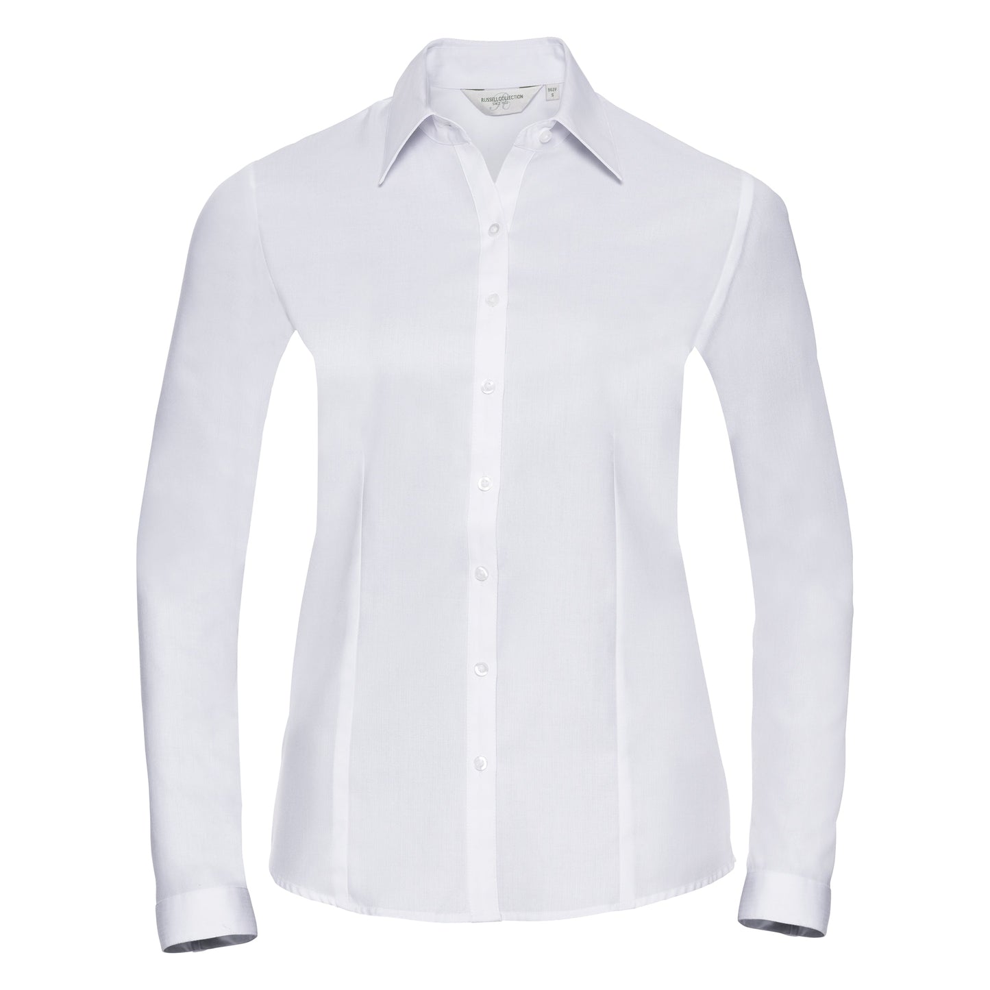 Russell Collection Women's Long Sleeve Herringbone Shirt Fitted Cotton Blend