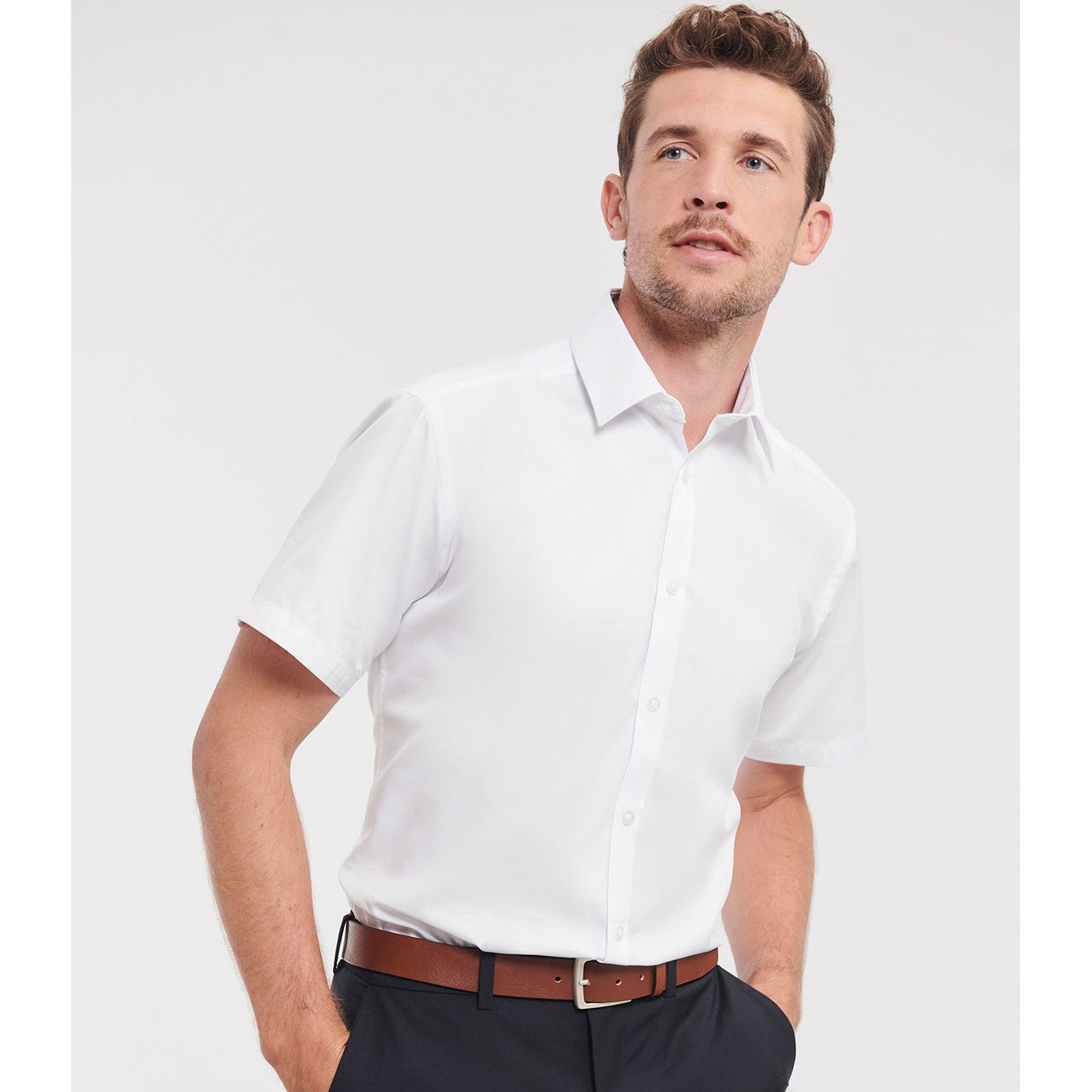 Russell Collection Short Sleeve Herringbone Shirt Easycare Tailored Fit