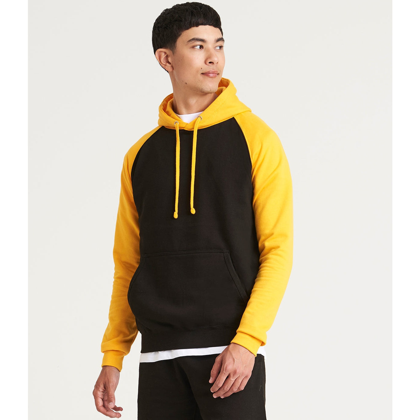 Awdis Just Hoods Baseball Hoodie Contrast Sleeves Kangaroo Pocket S-2XL