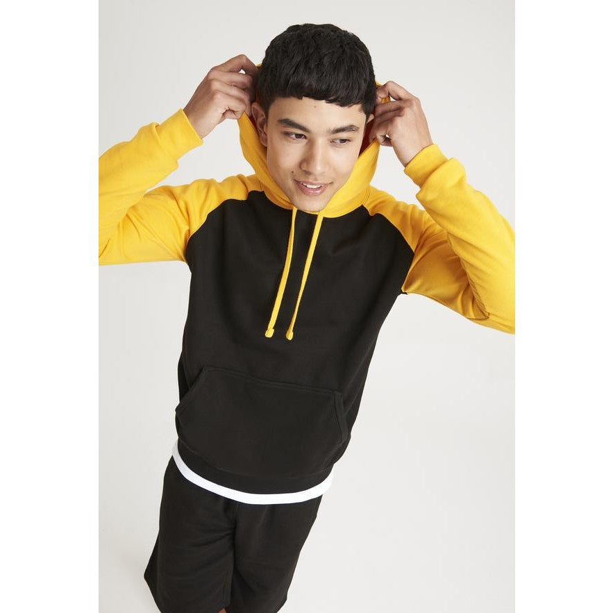 Awdis Just Hoods Baseball Hoodie Contrast Sleeves Kangaroo Pocket S-2XL