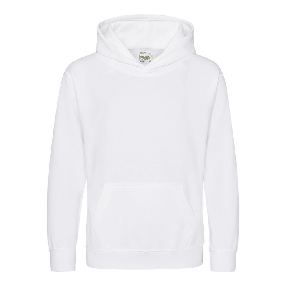 Awdis Just Hoods Kids Hoodie Arctic White Soft Cotton Pouch Pocket Sizes 1-13