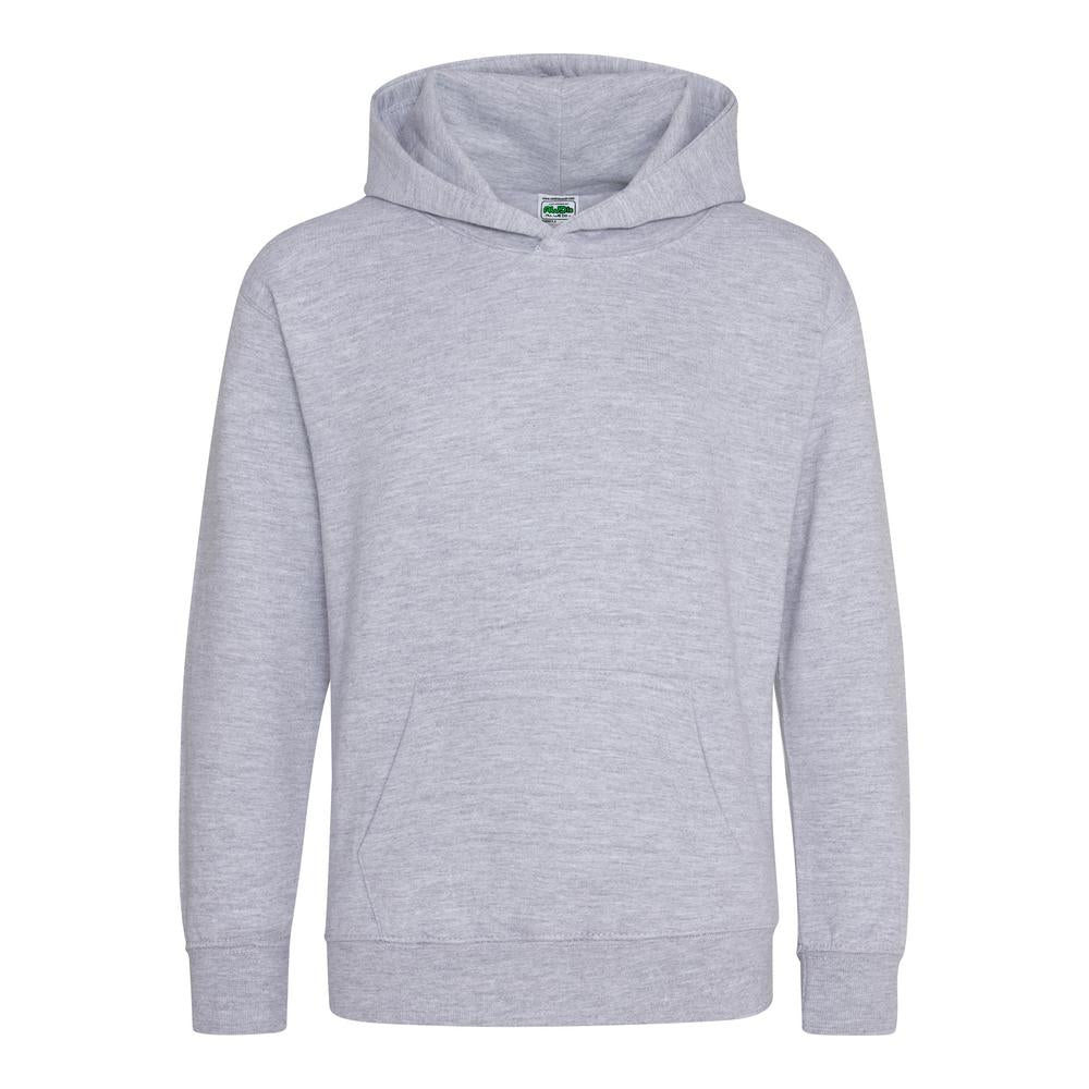 Awdis Just Hoods Kids Hoodie Heather Grey Soft Cotton Pouch Pocket Sizes 1-13