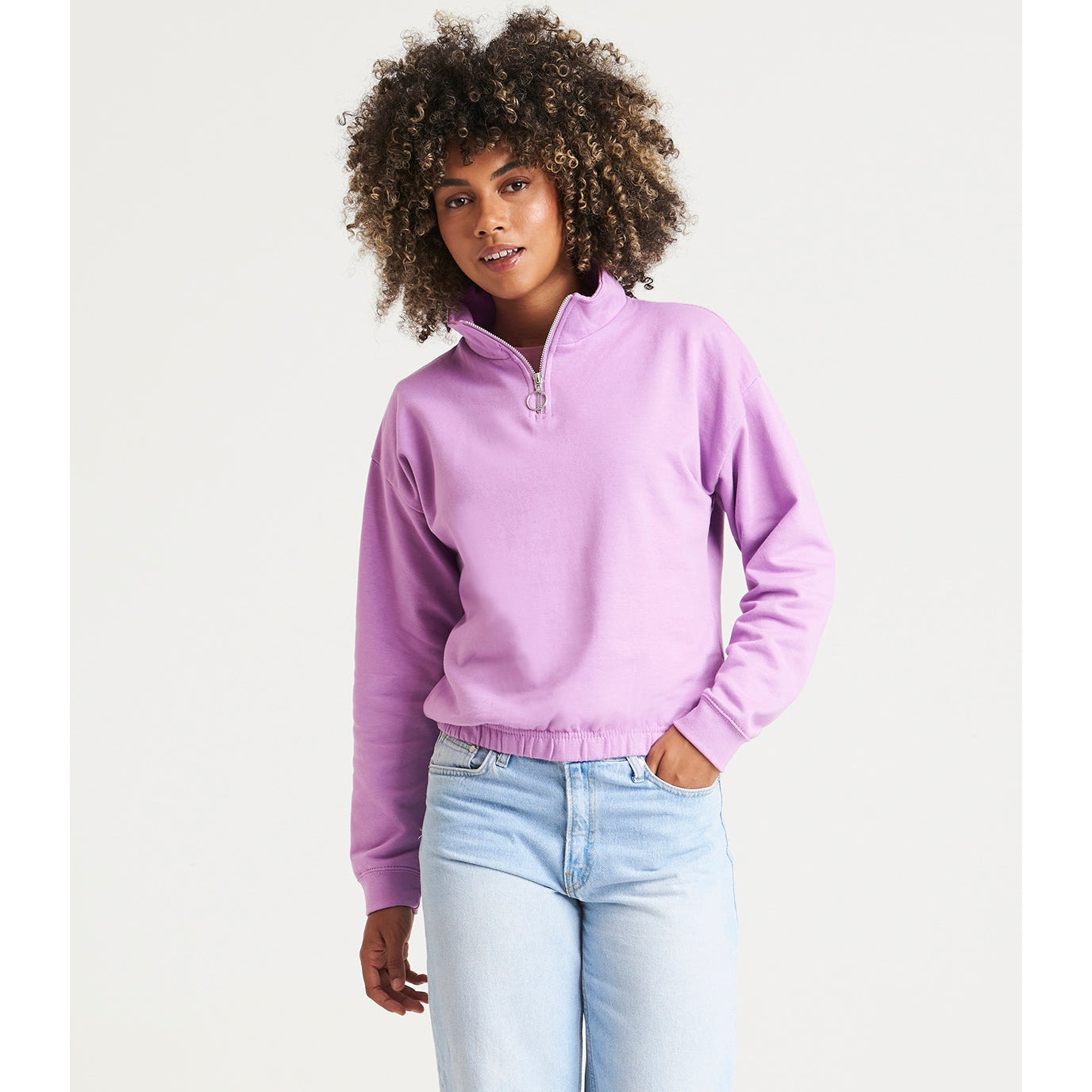 Awdis Just Hoods Women's Cropped Â¼-Zip Sweatshirt Funnel Neck Casual Top