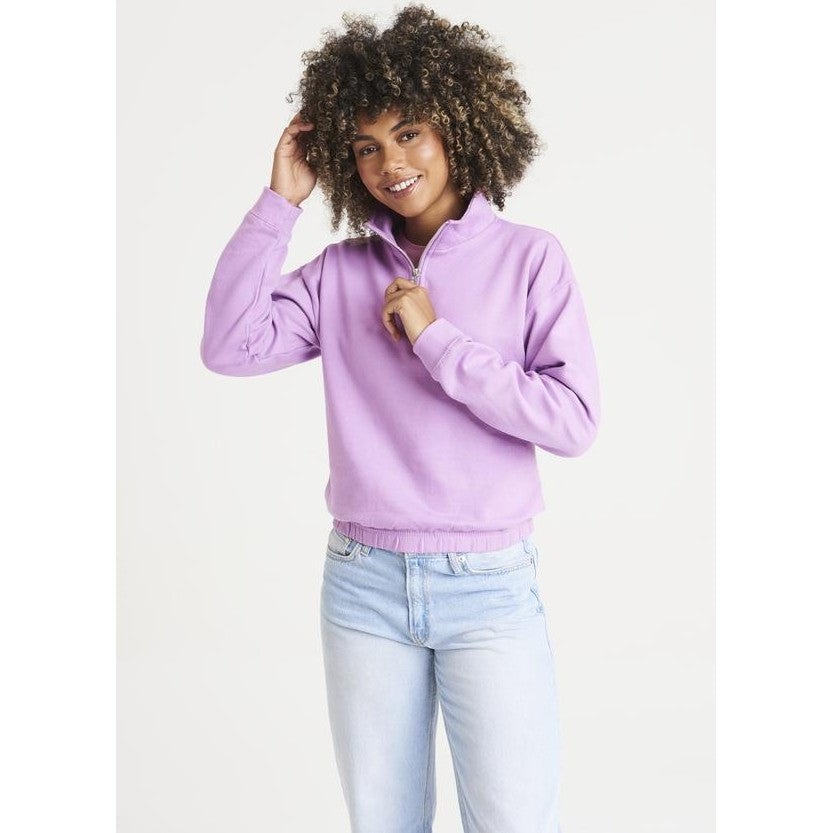 Awdis Just Hoods Women's Cropped Â¼-Zip Sweatshirt Funnel Neck Casual Top
