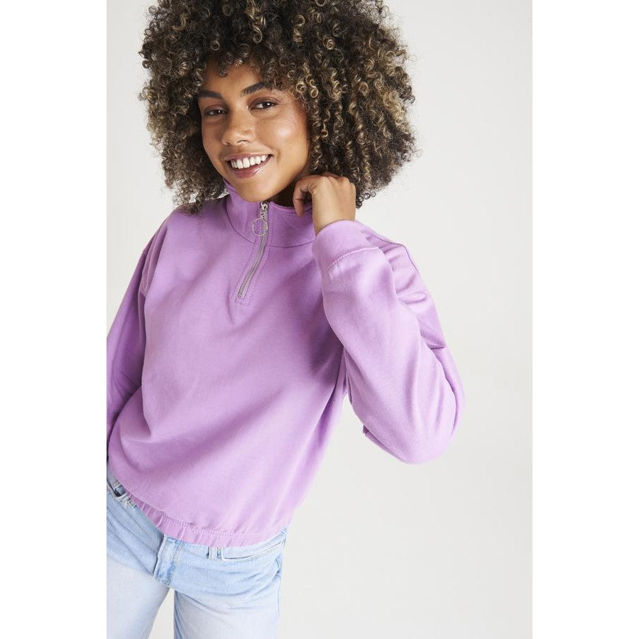 Awdis Just Hoods Women's Cropped Â¼-Zip Sweatshirt Funnel Neck Casual Top