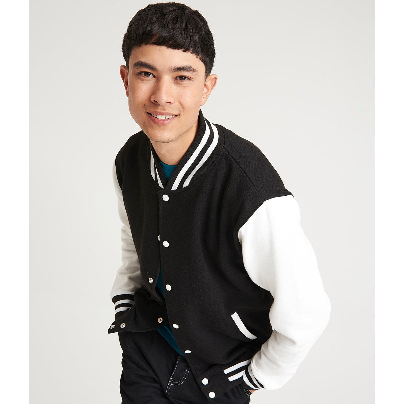 Awdis Just Hoods Varsity Jacket Contrast Sleeves Knitted Collar Heavyweight