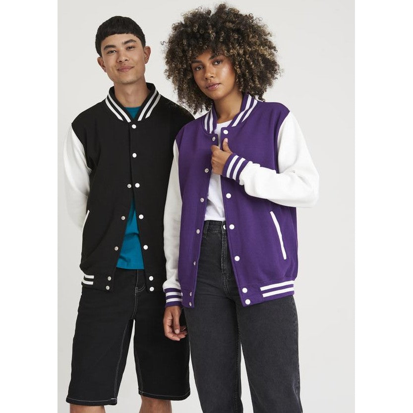 Awdis Just Hoods Varsity Jacket Contrast Sleeves Knitted Collar Heavyweight