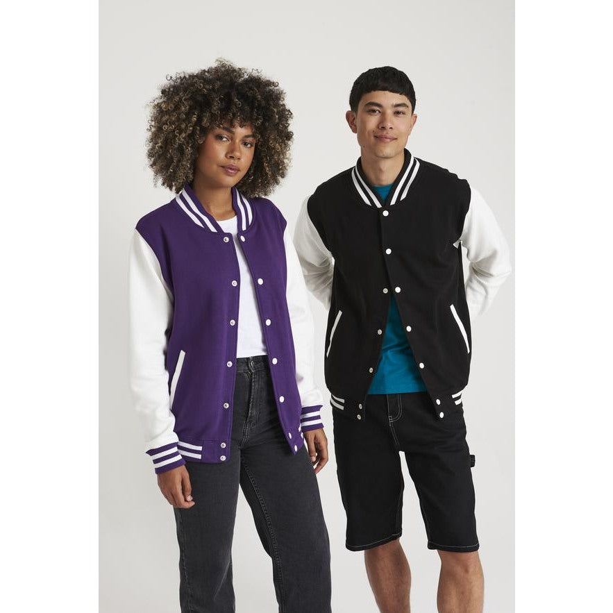 Awdis Just Hoods Varsity Jacket Contrast Sleeves Knitted Collar Heavyweight