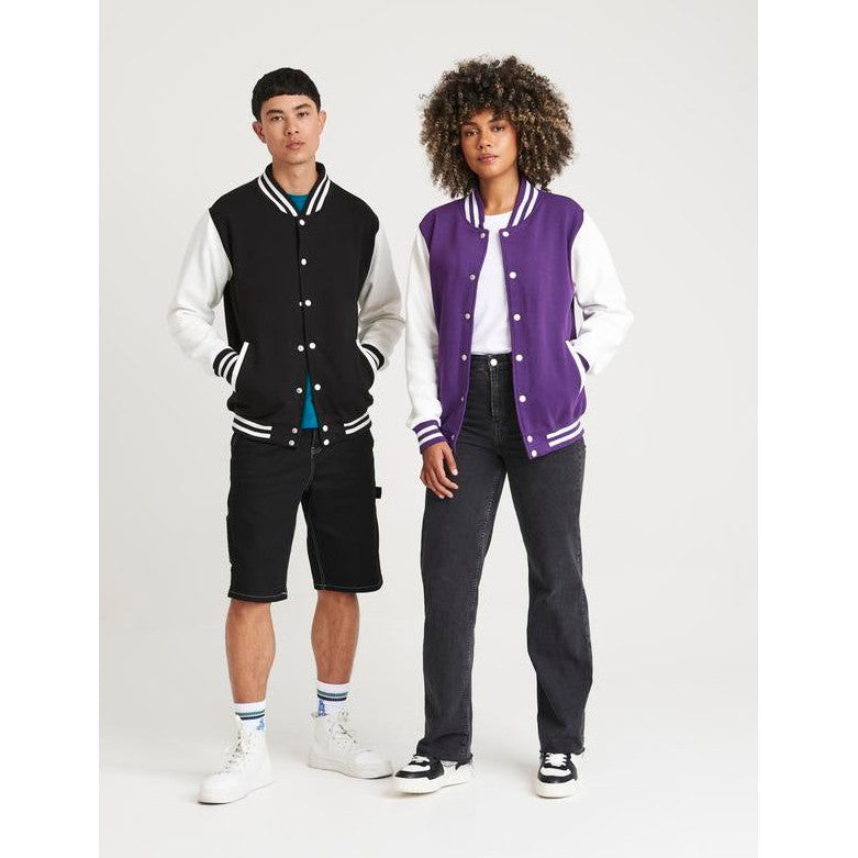 Awdis Just Hoods Varsity Jacket Contrast Sleeves Knitted Collar Heavyweight