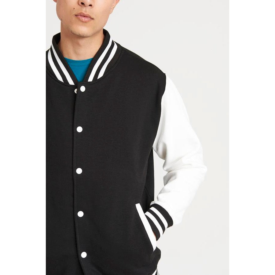 Awdis Just Hoods Varsity Jacket Contrast Sleeves Knitted Collar Heavyweight