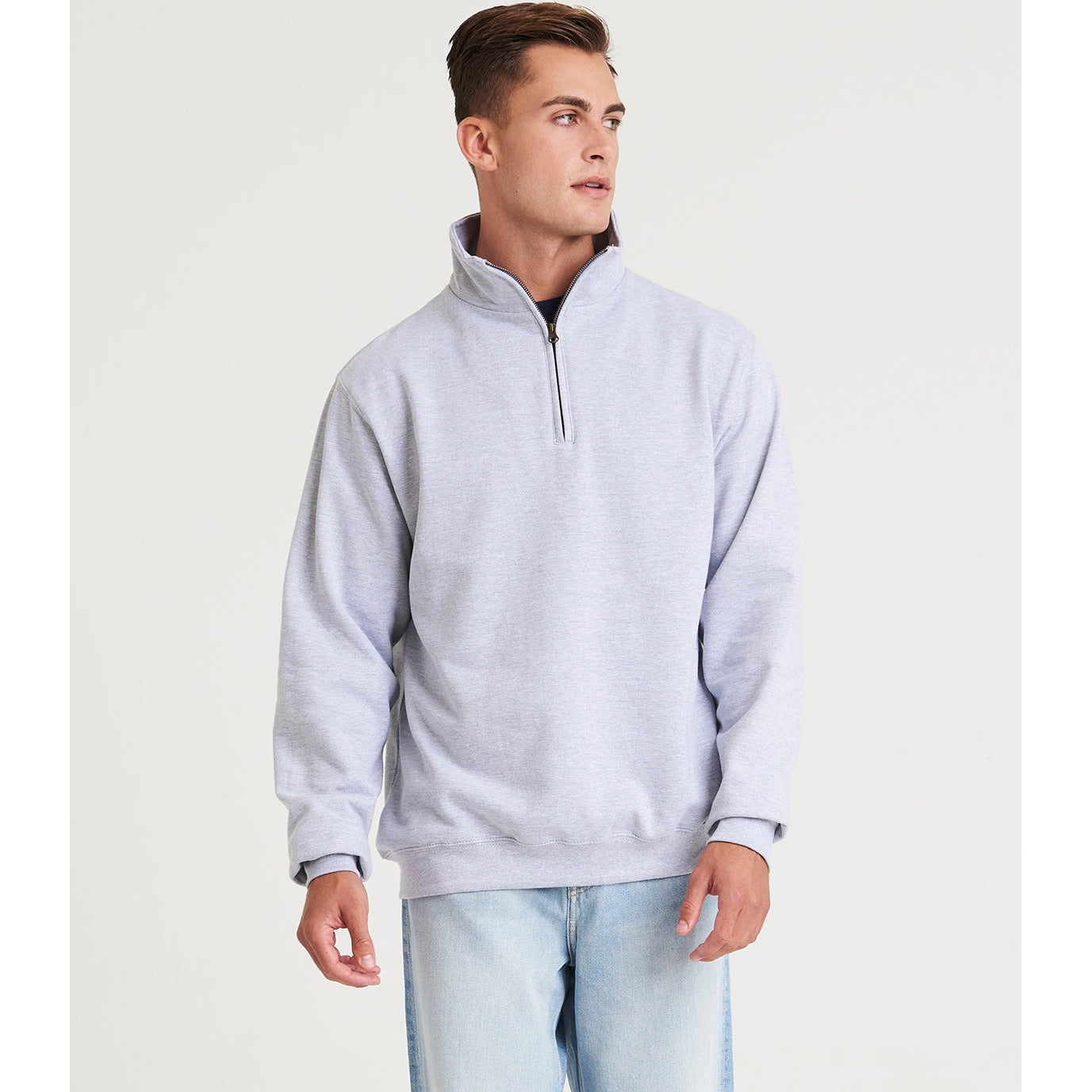 Awdis Just Hoods Sophomore Â¼ Zip Sweatshirt Cotton Blend Ribbed Cuffs Hem