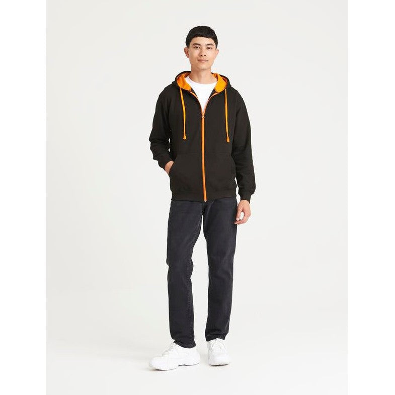 Awdis Just Hoods VarsityZoodie Full Zip Hoodie Contrast Drawcords KangarooPocket