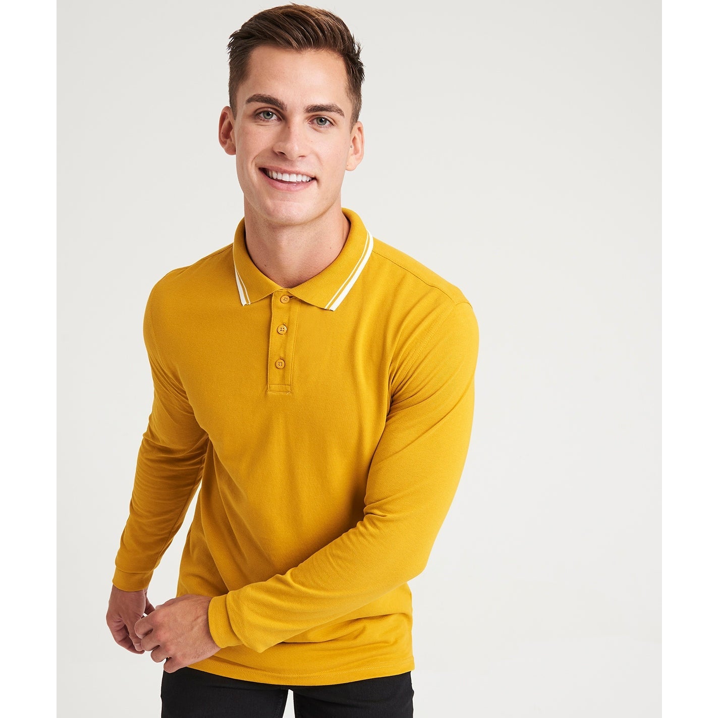 Awdis Long Sleeve Tipped Polo Shirt 100% Cotton Stylish Fit Unisex Sizes S-2XL