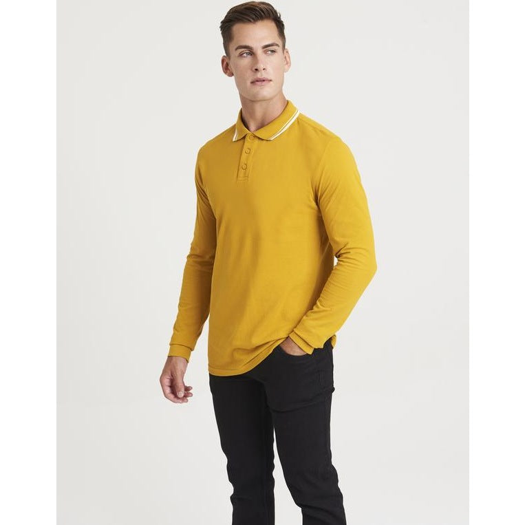 Awdis Long Sleeve Tipped Polo Shirt 100% Cotton Stylish Fit Unisex Sizes S-2XL