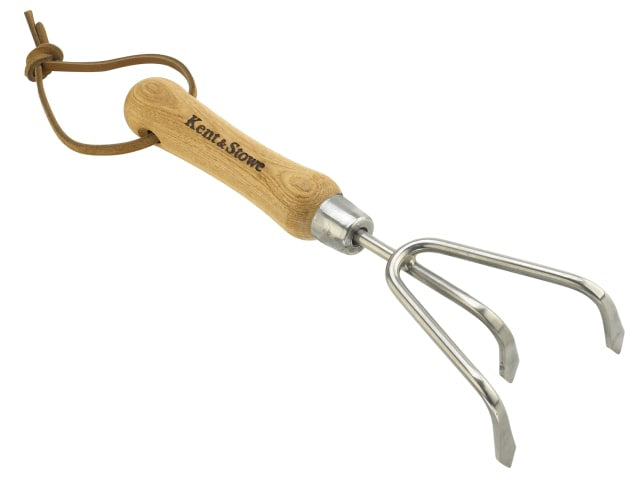 Kent & Stowe Stainless Steel Hand Cultivator 3-Prong FSC Ash Wood Handle
