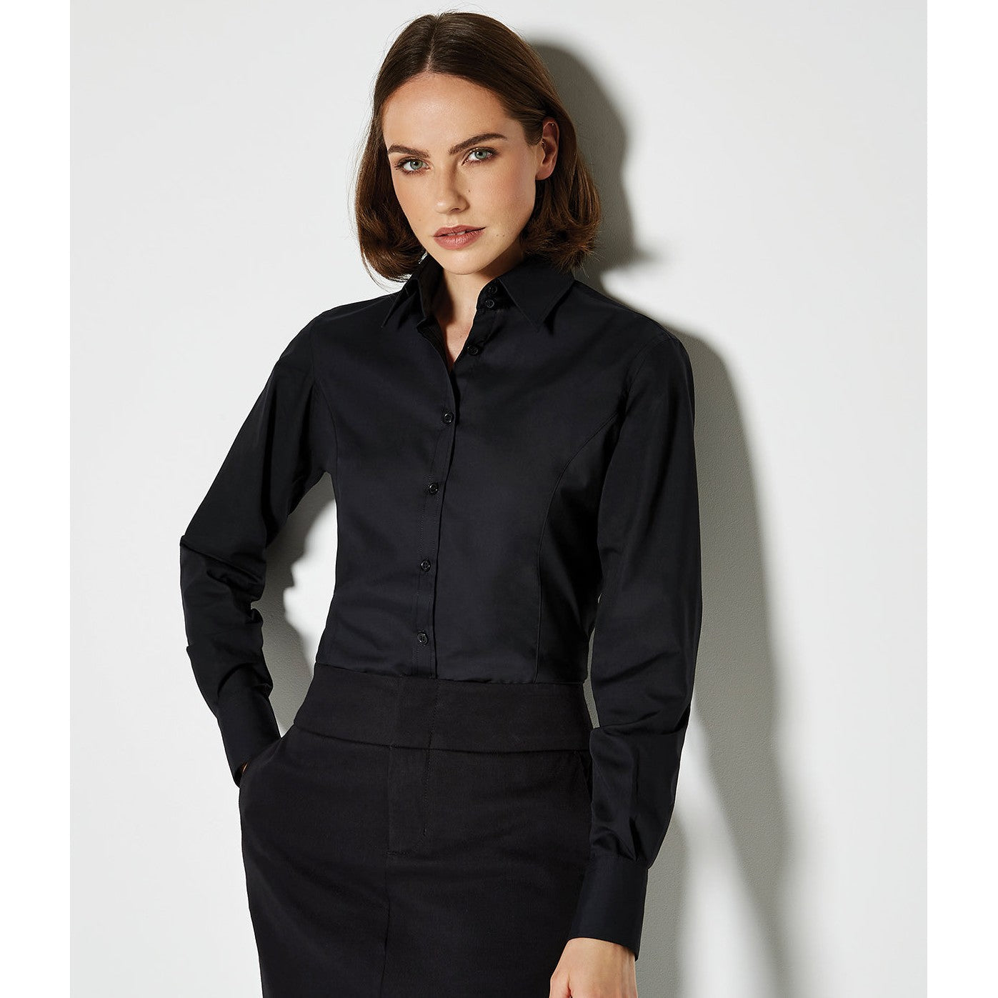 Kustom Kit Women's Long Sleeve Business Blouse Tailored Fit Easy Iron Shirt