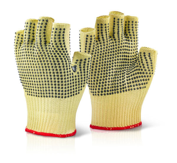 Beeswift Reinforced Fingerless Dotted Gloves Yellow Cut Resistant EN388 Level B
