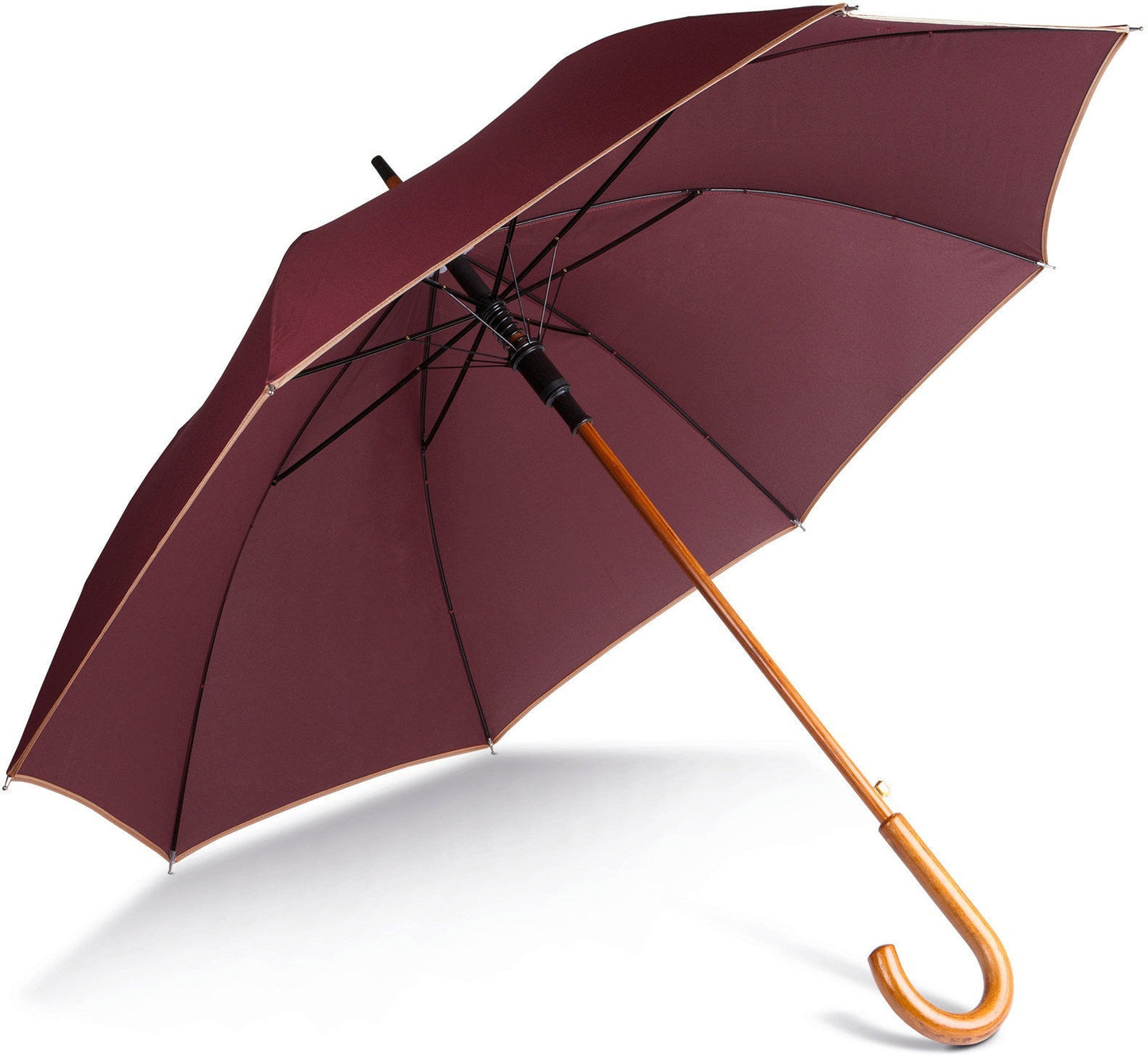 Kimood Auto Open Wooden Umbrella 23" Pongee Canopy Black Frame J Handle