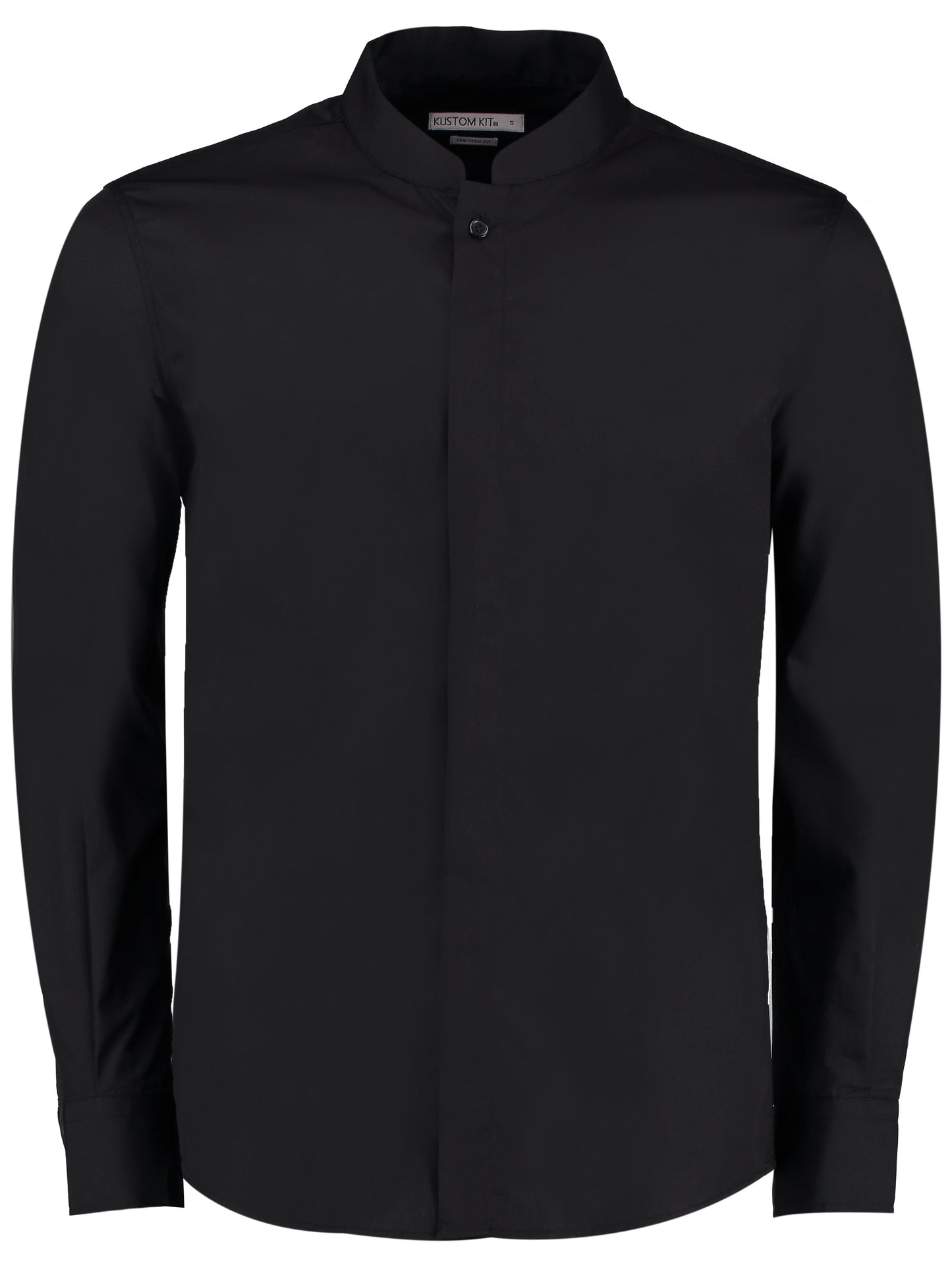 Kustom Kit Long Sleeve Mandarin Collar Shirt Tailored Fit Easy-Iron S-2XL