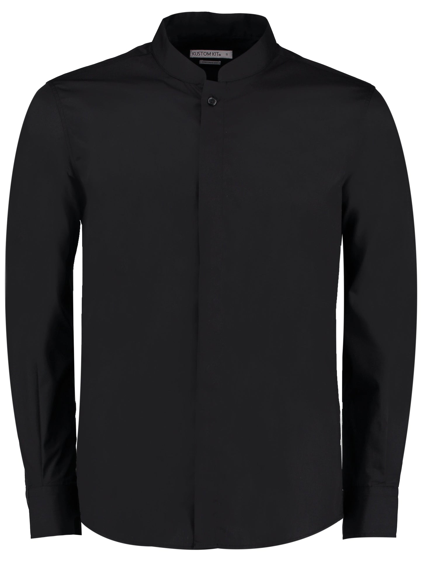 Kustom Kit Long Sleeve Mandarin Collar Shirt Tailored Fit Easy-Iron S-2XL
