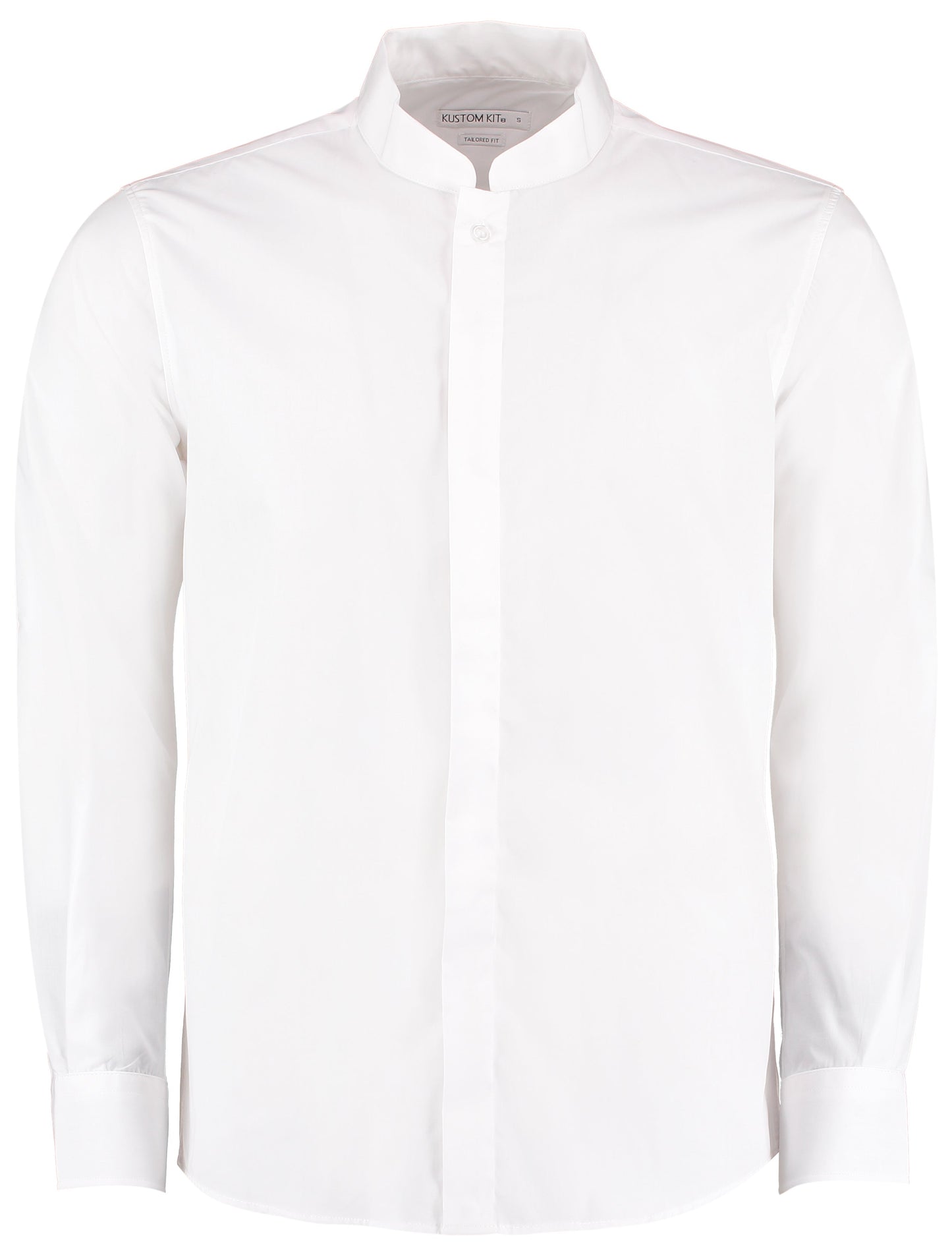 Kustom Kit Long Sleeve Mandarin Collar Shirt Tailored Fit Easy-Iron S-2XL