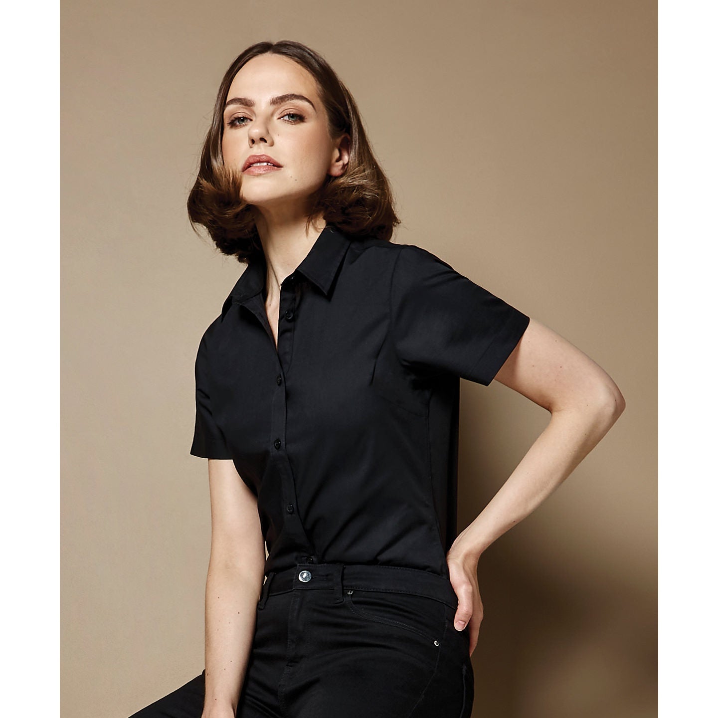 Kustom Kit Women's Short Sleeve Poplin Shirt Soft Collar Easy-Iron Business Top