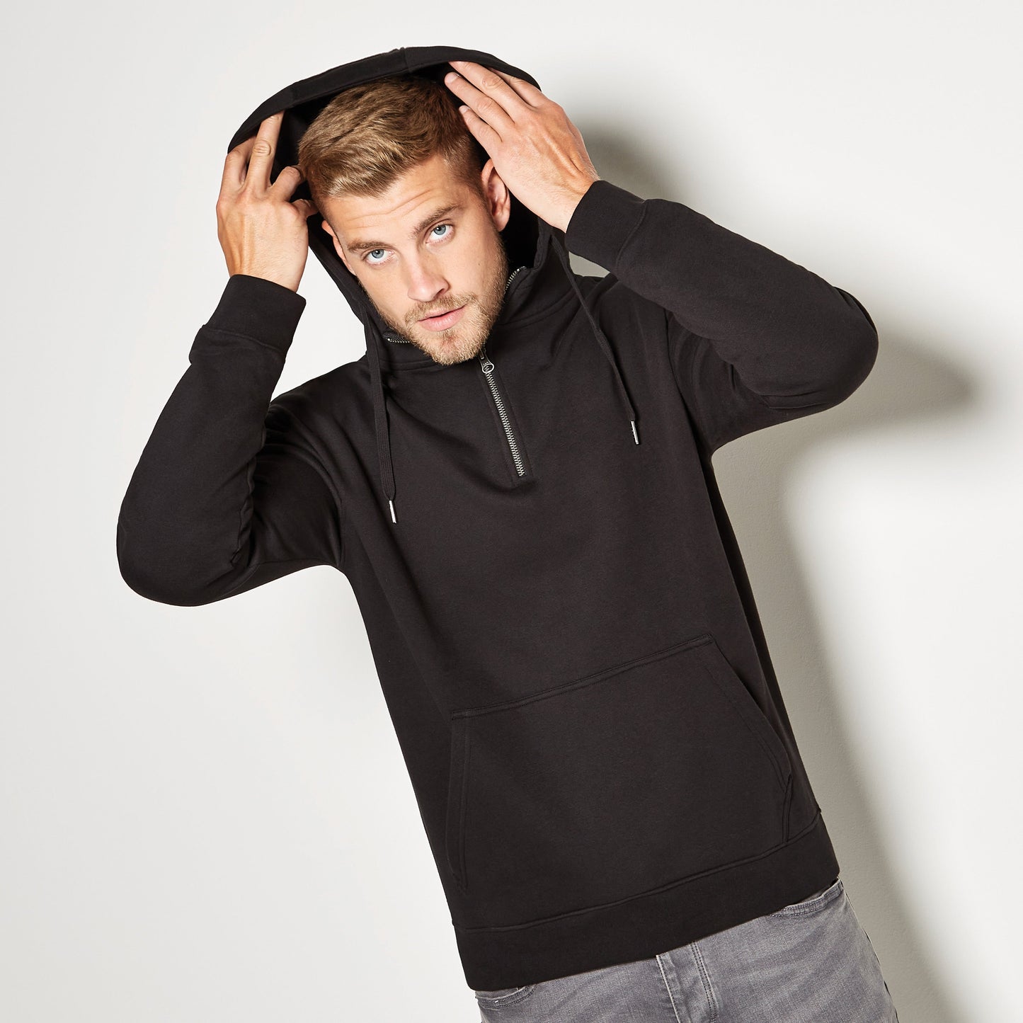 Kustom Kit Regular Fit 1/4 Zip Hoodie Cotton Blend with Kangaroo Pocket