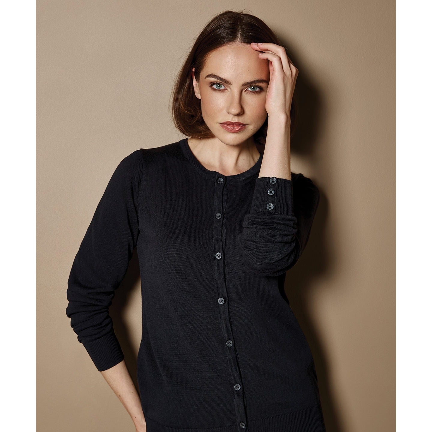Kustom Kit Women's Arundel Crew Neck Cardigan Long Sleeve Classic Fit 50% Cotton