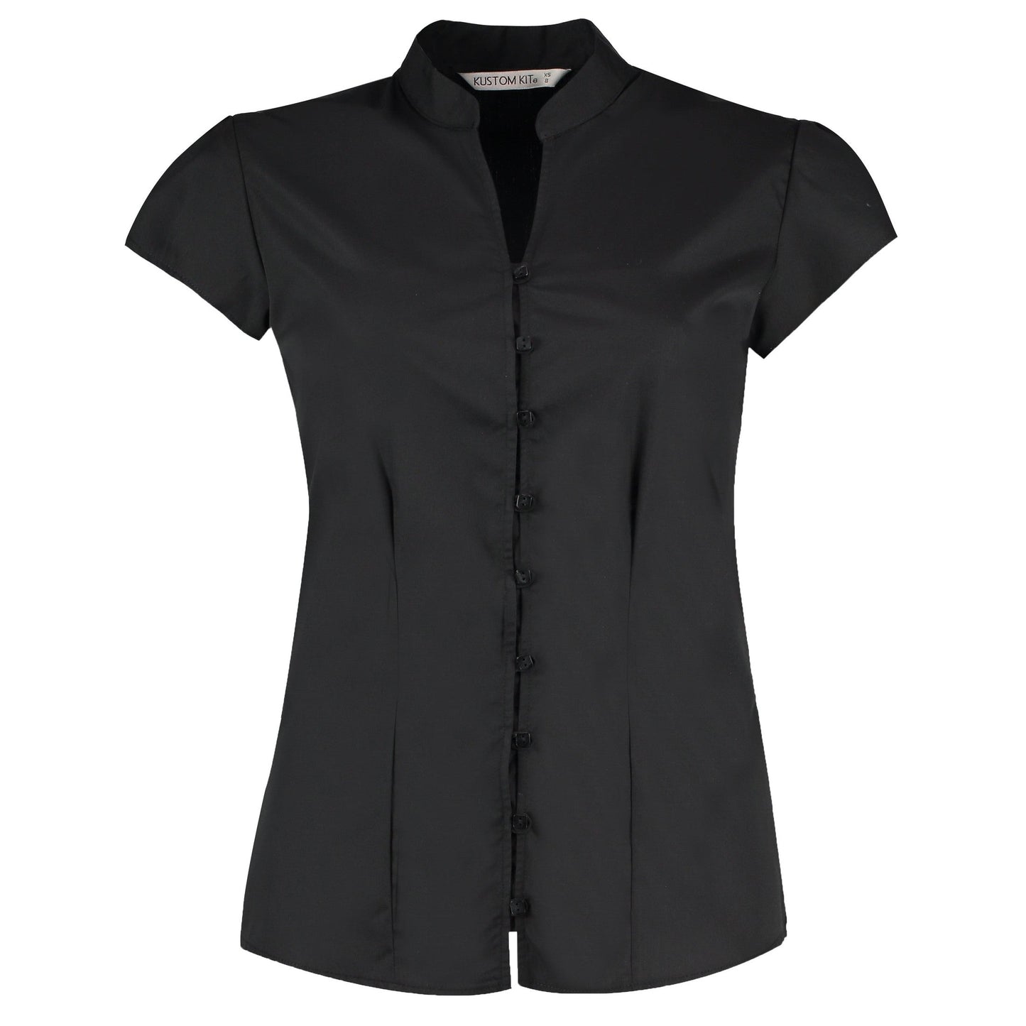 Kustom Kit Women's Tailored Fit Blouse Mandarin Collar Cap Sleeve Easy Iron