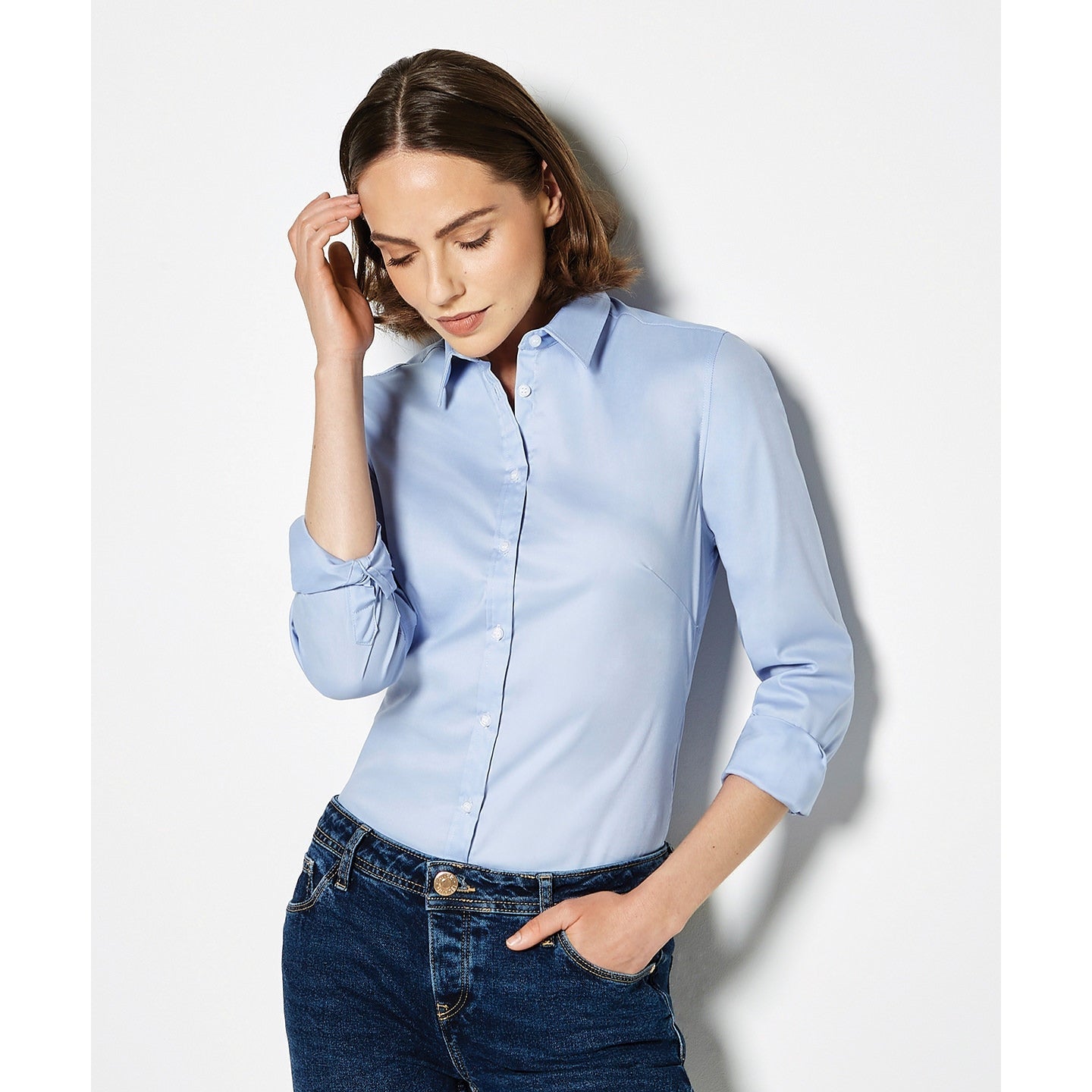 Kustom Kit Women's Stretch Oxford Shirt Long Sleeve Tailored Fit Size 6-20