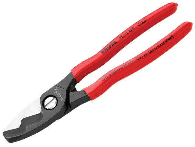 Knipex 95 11/12 Cable Shears 200mm Twin Cutting Edge PVC Grip Ã˜20mm Capacity