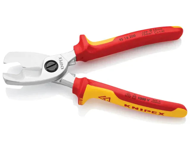 Knipex VDE Cable Shears 200mm Twin Cutting Edge Multi-Component Grips