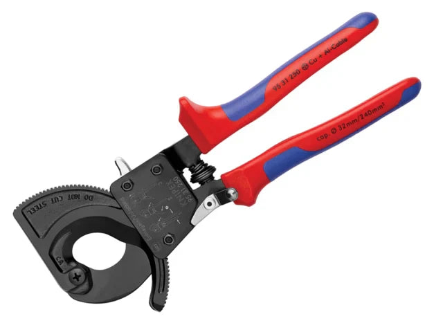 Knipex Ratchet Action Cable Shears 250mm Multi-Component Grip Ã˜32mm Capacity