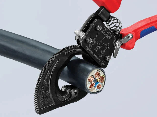 Knipex Ratchet Action Cable Shears 250mm Multi-Component Grip Ã˜32mm Capacity