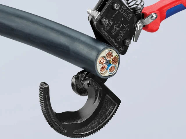 Knipex Ratchet Action Cable Shears 250mm Multi-Component Grip Ã˜32mm Capacity