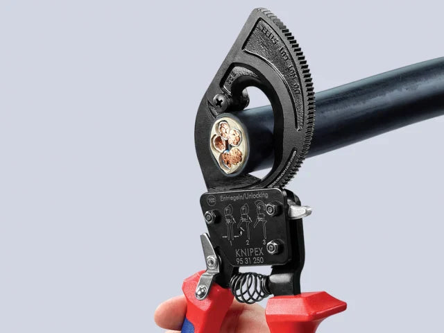 Knipex Ratchet Action Cable Shears 250mm Multi-Component Grip Ã˜32mm Capacity