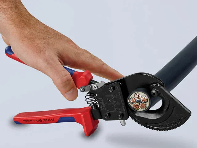 Knipex Ratchet Action Cable Shears 250mm Multi-Component Grip Ã˜32mm Capacity