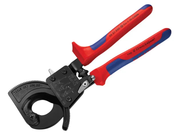 Knipex Ratchet Action Cable Shears 250mm Multi-Component Grip Ã˜32mm Capacity