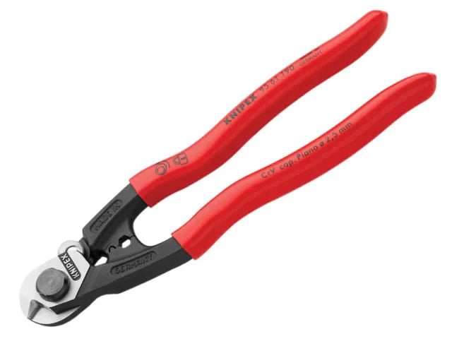 Knipex 95 61 190 Wire Rope Cutter PVC Grip 190mm Medium Hard Cable Shears