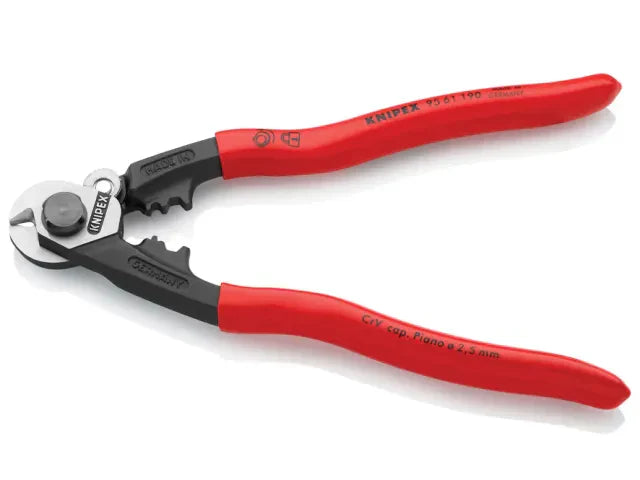 Knipex 95 61 190 Wire Rope Cutter PVC Grip 190mm Medium Hard Cable Shears