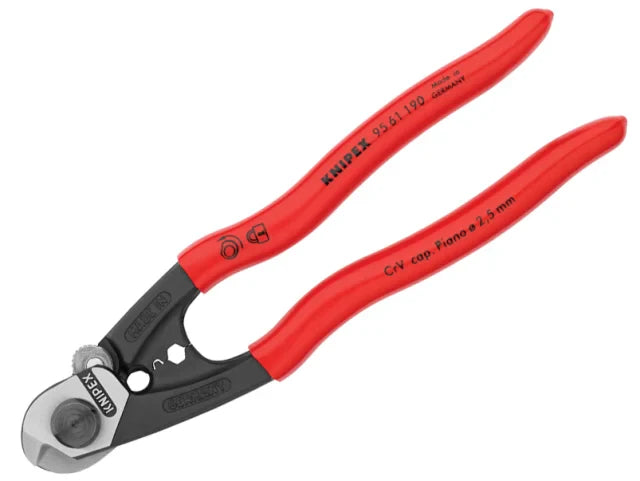 Knipex 95 61 190 Wire Rope Cutter PVC Grip 190mm Medium Hard Cable Shears