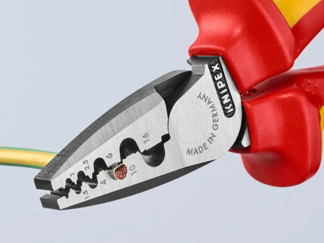 Knipex VDE Crimping Pliers 180mm with Tether Point 0.25-16mmÂ² Crimp Capacity