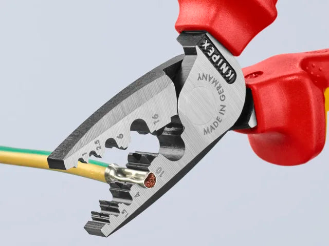 Knipex VDE Crimping Pliers 180mm with Tether Point 0.25-16mmÂ² Crimp Capacity