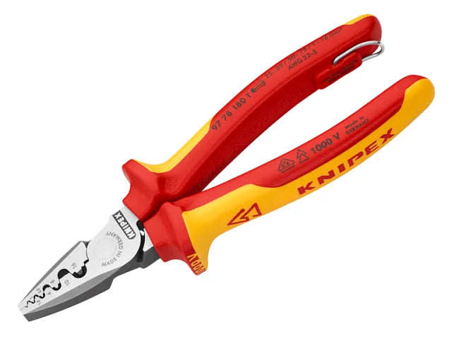 Knipex VDE Crimping Pliers 180mm with Tether Point 0.25-16mmÂ² Crimp Capacity