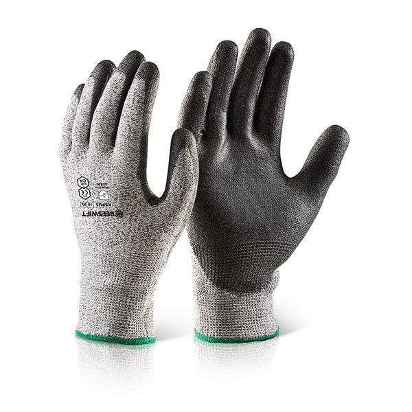Beeswift Cut 5 PU Coated Gloves Black UHMWPE High Cut Resistance Dexterity